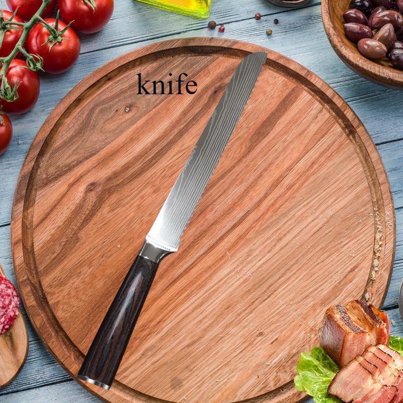 Bread Knife Damascus Laser Cut Chef's Knife Fruit Knife Stainless Steel Knife Set Japanese Knife Santoku Kitchen Knife