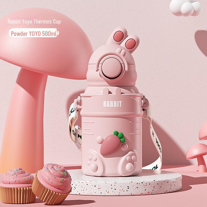 High-Value 316 Stainless Steel Cartoon Rabbit Thermos Cup with Straw for Children and Students