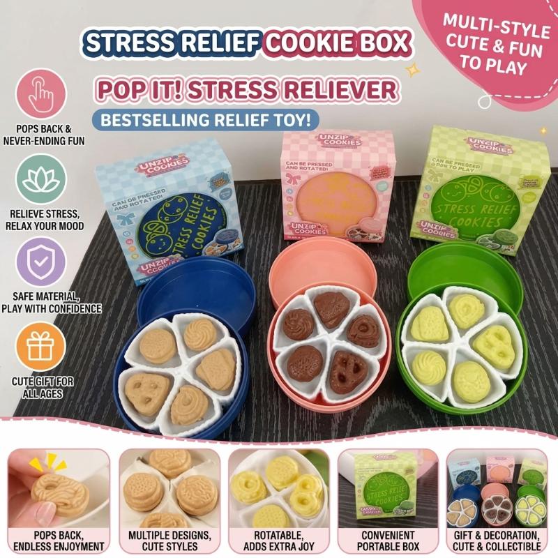 Portable Cookies Box Decompression Toy Built-in Keyboard Shaft Biscuit Button Sensory Fidget Toy for Autism Kids Anxiety Relief