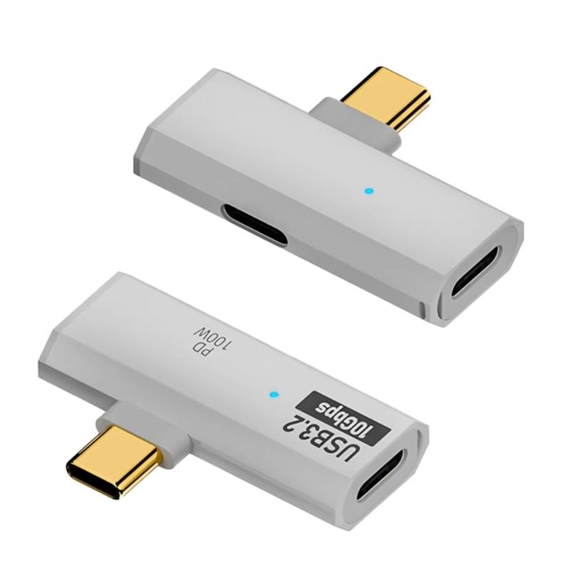 2 in 1 USB C Adapter 90 Grad USB C Stecker auf Doppelbuchse Adapter USB C 3.2 Verlängerungsadapter 100W Typ C Gerät