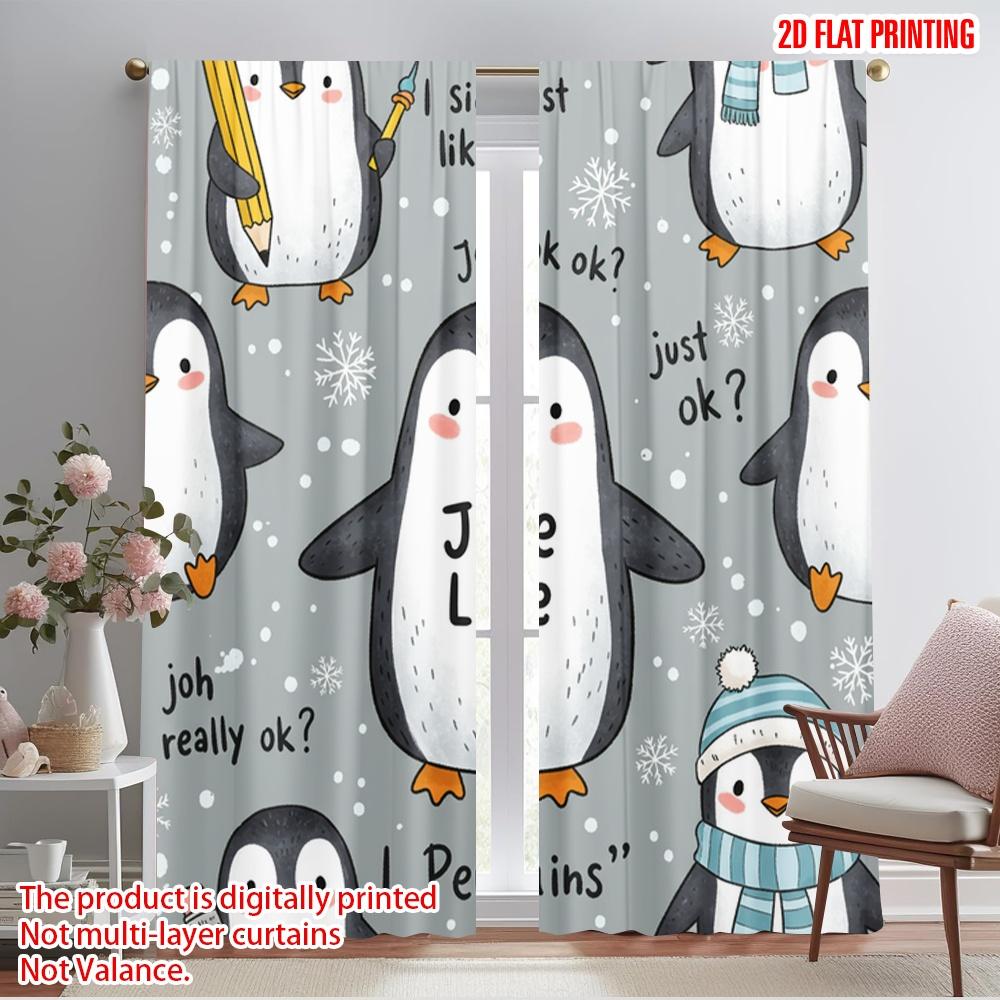 

2pcs 2D flat printing Curtain Penguins Like Snowflakes Gift Polyester Without Electricity Festive Curtains Perfect for Indoor 52.50×116.00 CM 2pcs