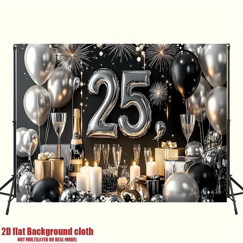 One 2D flat silver 25th anniversary party polyester background decoration suitable for party background decoration