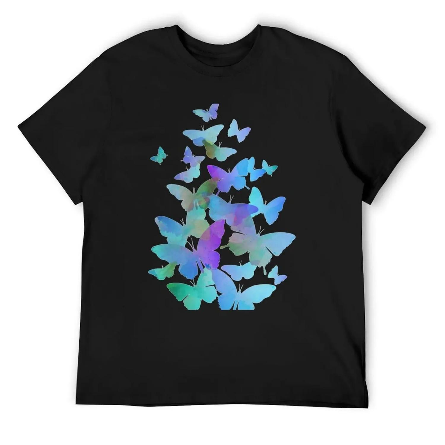 Delicate Blue Butterflies T-Shirt fashion shirts funny shirt cotton blue lock shirts graphic tees mens graphic t-shirts funny S