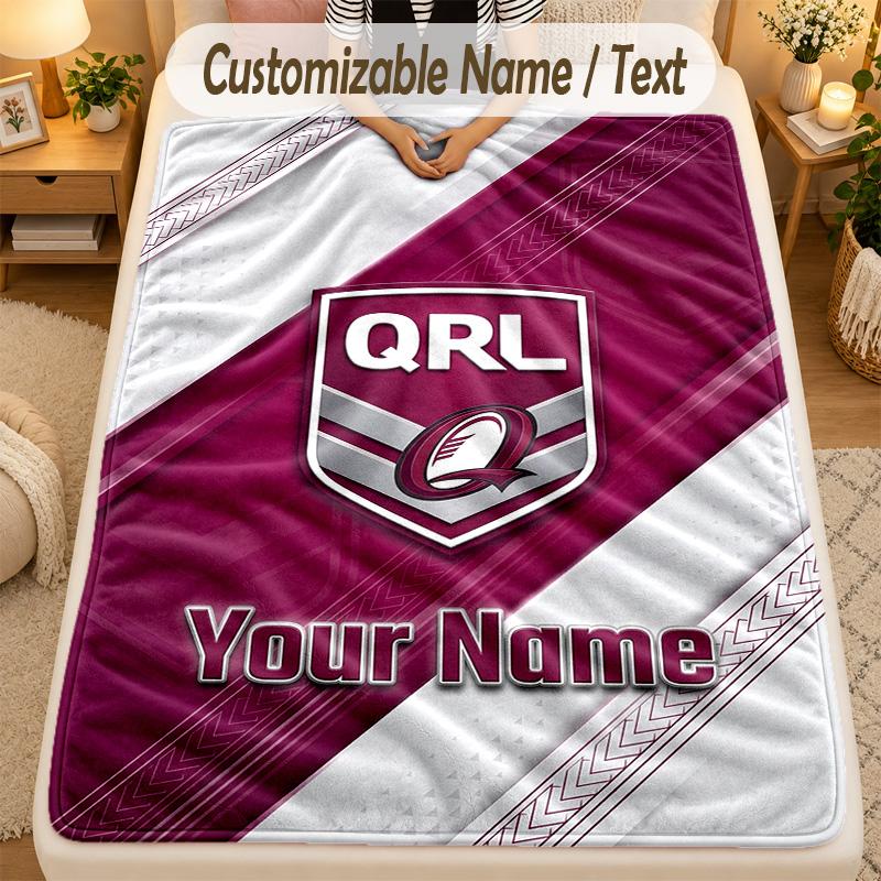 Pătură de flanelă Queensland Maroons Nume personalizat Text personalizat Moale Caldă Pătură de aruncat Decor pentru casă Cadou