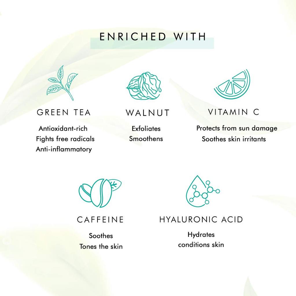 mCaffeine Green Tea Face Scrub with Vitamin C & Walnut 100gm Pack | Gently Exfoliates for All Skin Types