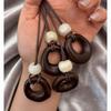 Leather Rope Geometric Pendant Necklace Adjustable Length Sweater Chain  Women