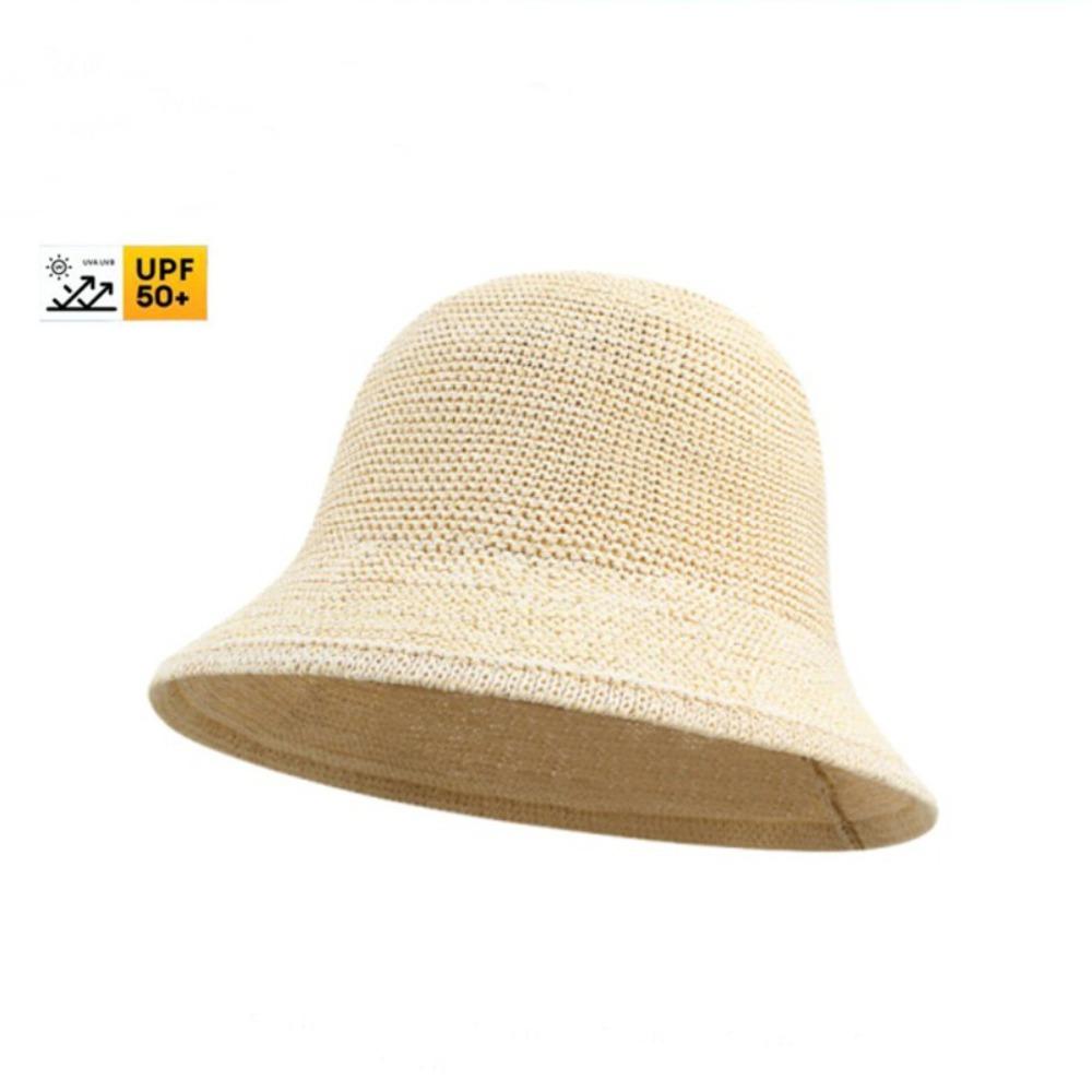 Casual Solid Color Bucket Hat Korean Style Foldable Visor Hat Breathable Knitted Sun Protection Hat For Women