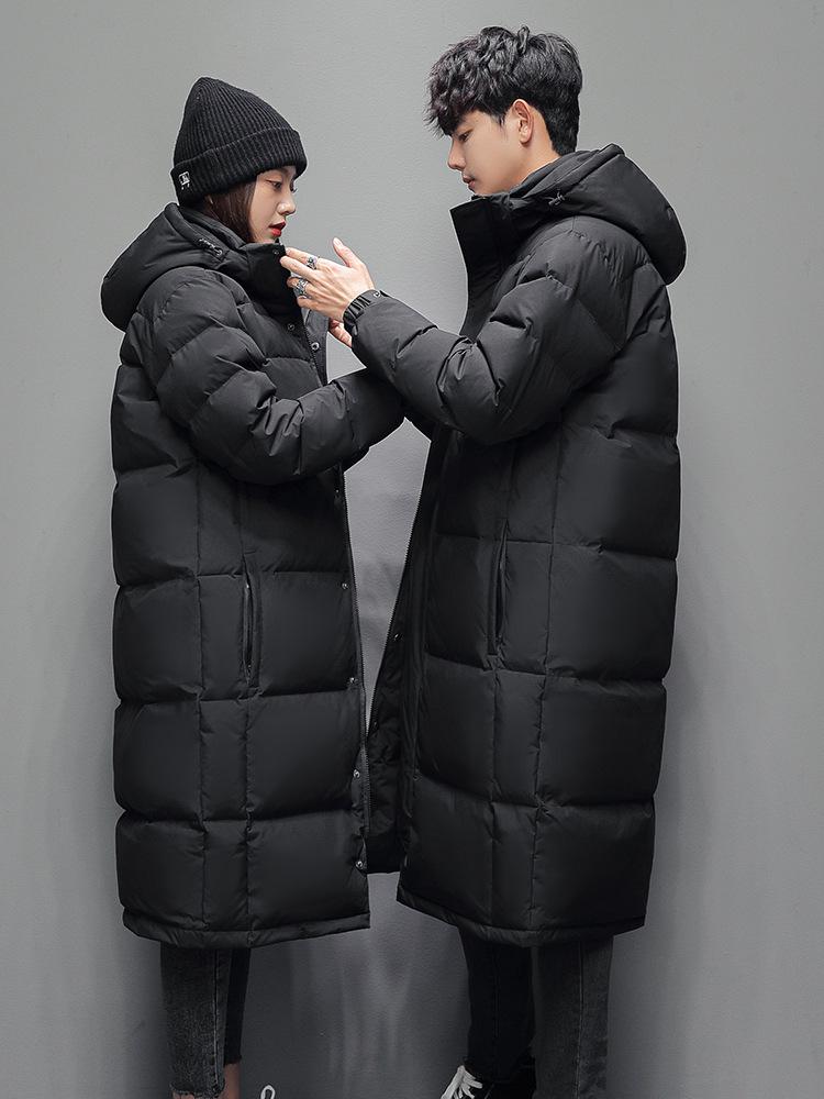 Unisex Long Down Jacket: Knee-Length, Korean Style, Thick, Warm, Hooded Winter Coat for Couples
