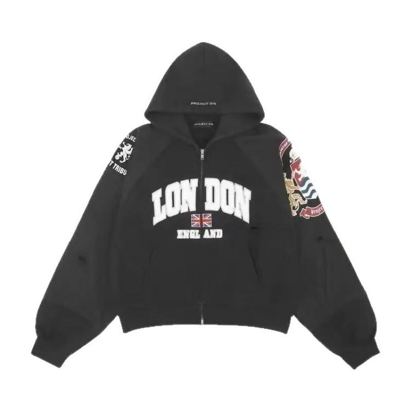 Project Railz 25SS Distressed Zip Hoodie Loose Fit Streetwear Sweatshirt