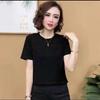 Crew neck solid color hot diamond shirt fashion women's clothing summer short sleeve T-shirt age reduction versatile women's top