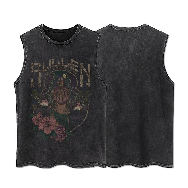 High Street Vintage Washed Gothic Vest Death God Print Sleeveless T-shirt Mens Womens Loose Sports Fitness Tank Tops