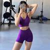 Womens 2-Piece Yoga Set With Built-in Bra High-Waisted 3/4 Legging Shorts Quick-Dry Stretch Sports Suit Gym Workout
