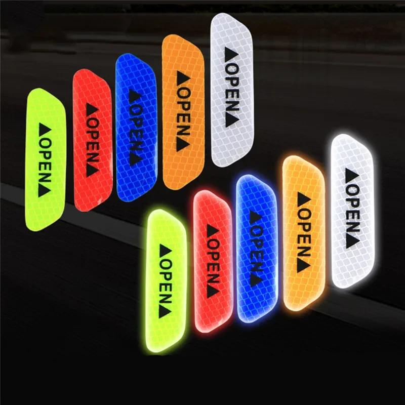 4PCS Reflective Car Door Sticker Safety Opening Warning Reflector Tape Decal Car Accessories Exterior Interior Reflector Sticker