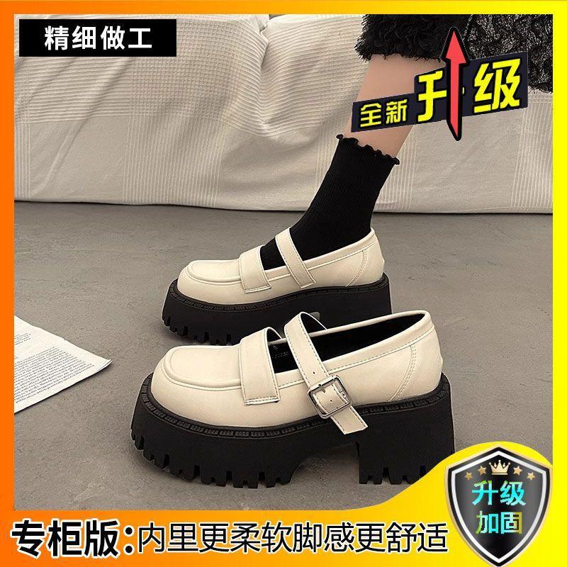 Plateauschuhe aus Leder im britischen Stil für Damen, schwarz, dicker Absatz, High Heels, Jane, Einzelschuhe, Halbschuhe