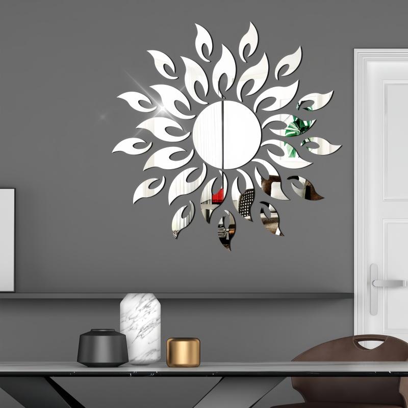 1 Satz Wandaufkleber mit Sonnendesign, Spiegeloberfläche, selbstklebend, dekorativer Spiegel für Heimdekoration