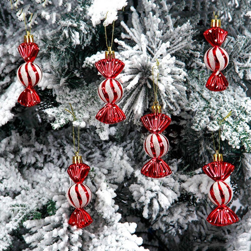 6pcs/box Plastic Xmas Tree Hanging Candy Decorative Christmas Tree Pendant  Xmas Gifts
