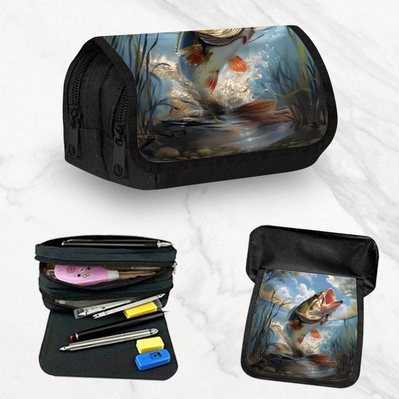 Realistic Freshwater Fish Multi Colored - Large Pencil Case Pouch for Students, Big Capacity Pencil Bag, Office College School Zipper Stationery Pen B