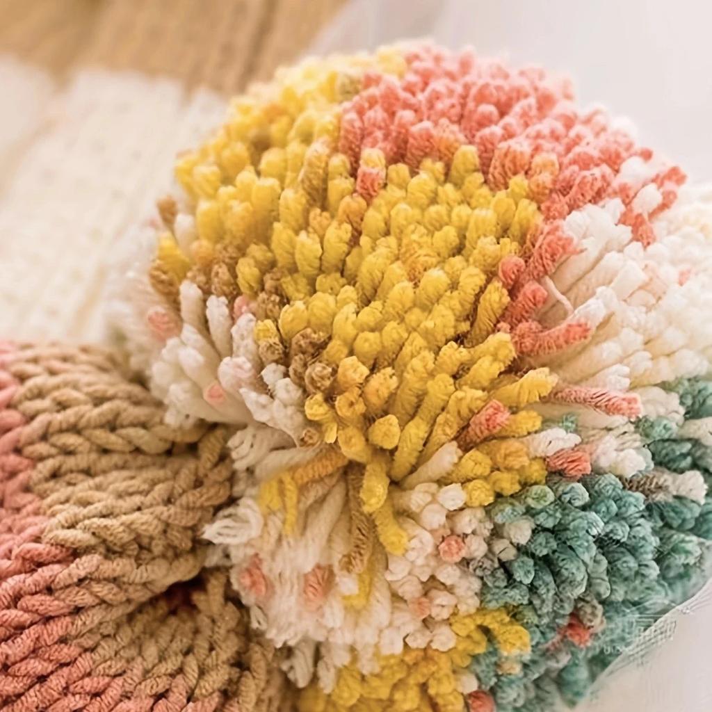 Rainbow Cotton Segment Dyed Wool, Multicolored Thread DIY Scarf Hat Throw Pillow Line Gradual Change Cake Ball Line