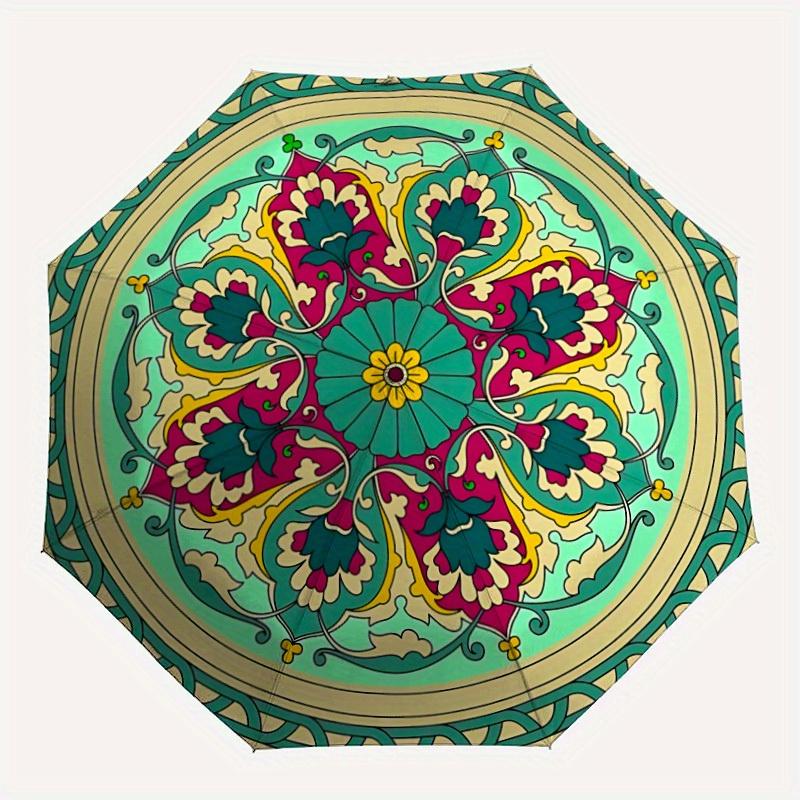

1pc Floral Mandala Pattern Automatic Umbrella - 8-Rib Foldable Design, Outdoor Adventures, and Family Celebrations yy250829010