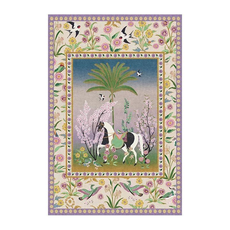 

VIKAMA Royal French Botanical Garden Circle Velvet Carpet Living Room Coffee Table Mat Non-Slip Bedroom Bed Blanket Home Decor 50x80cm 20x31inch