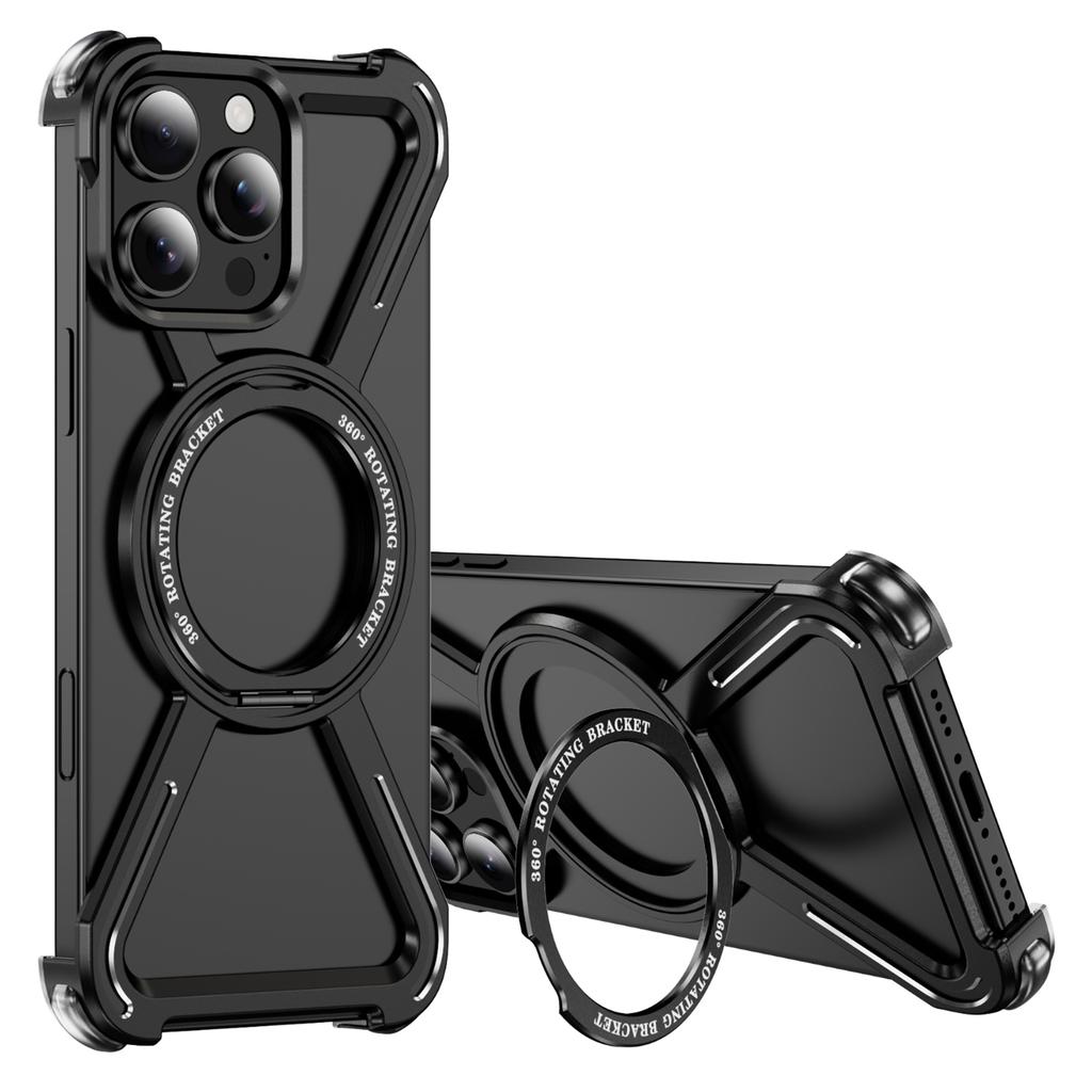 For iPhone 16 Pro Max Bumper Cases Borderless Metal Frame Cover Compatible with MagSafe Kickstand