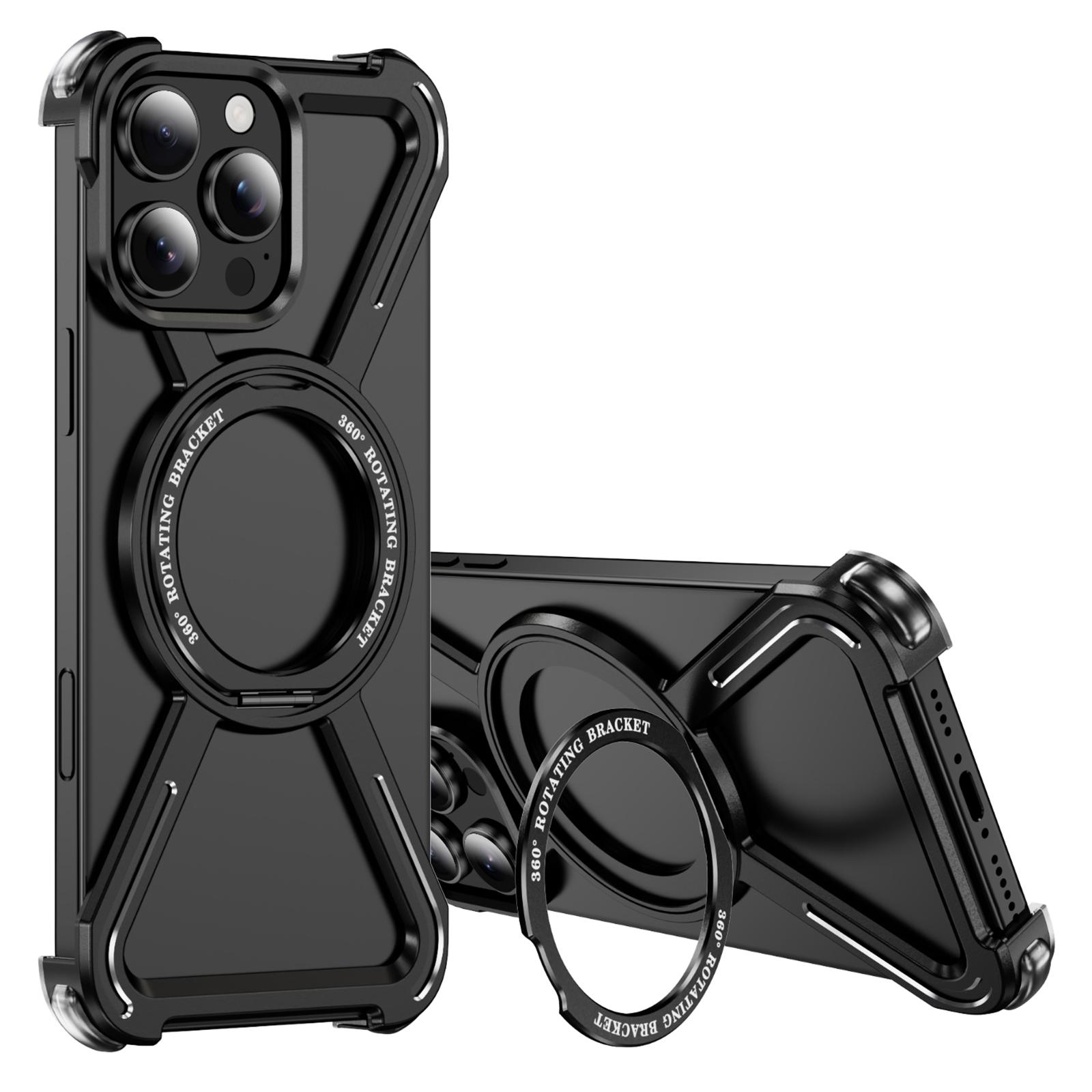 

Бамперы для iPhone 16 Pro Max Бескаркасная металлическая рамка Чехол Совместим с MagSafe Подставка Black