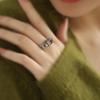 Vintage Thai Silver Ring With Red Agate Inlay Adjustable Open Cuff Traditional Coin Pattern For Women