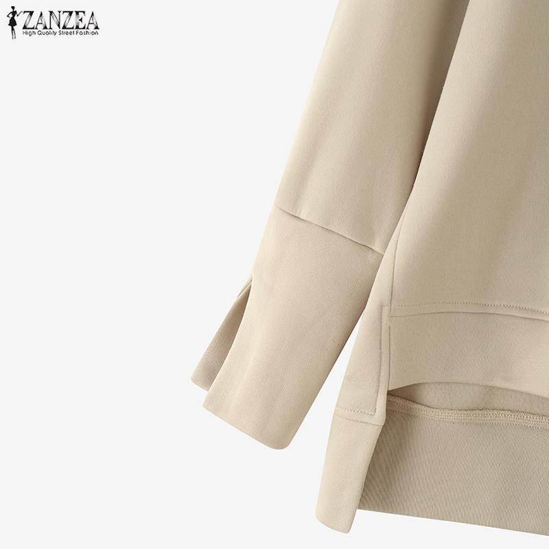 ZANZEA Women Casual Irregular Hem Loose Autumn Long Sleeve Sweatshirt