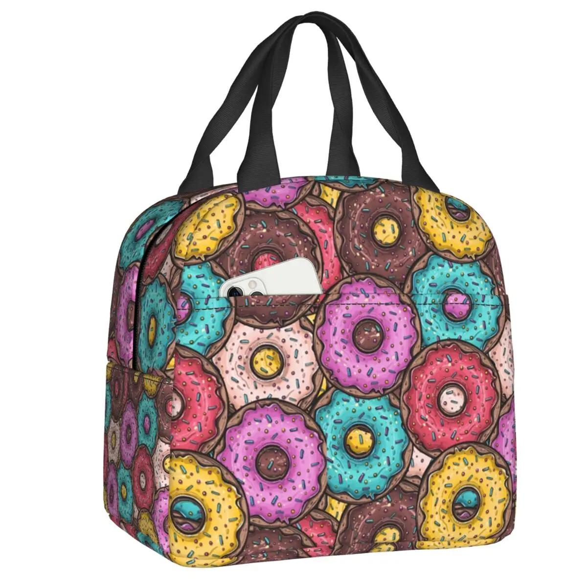 Delicious Doughnuts Donitas Pattern Lunch Box Women Pastries Thermal Cooler Food Insulated Lunch Bag School Children Student One Size