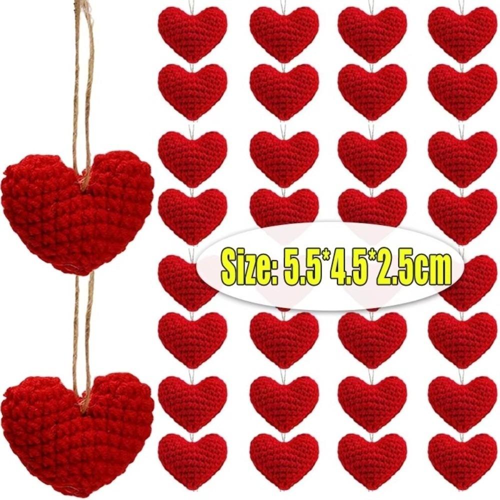 

10PCS Heart-shaped Heart Pendant Knitted Love Ornament Clothing Accessory Bag Hanging красный