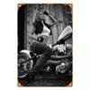 Elegant Lady Leaning Against Her Chopper Vintage Metal Wall Sign Decor