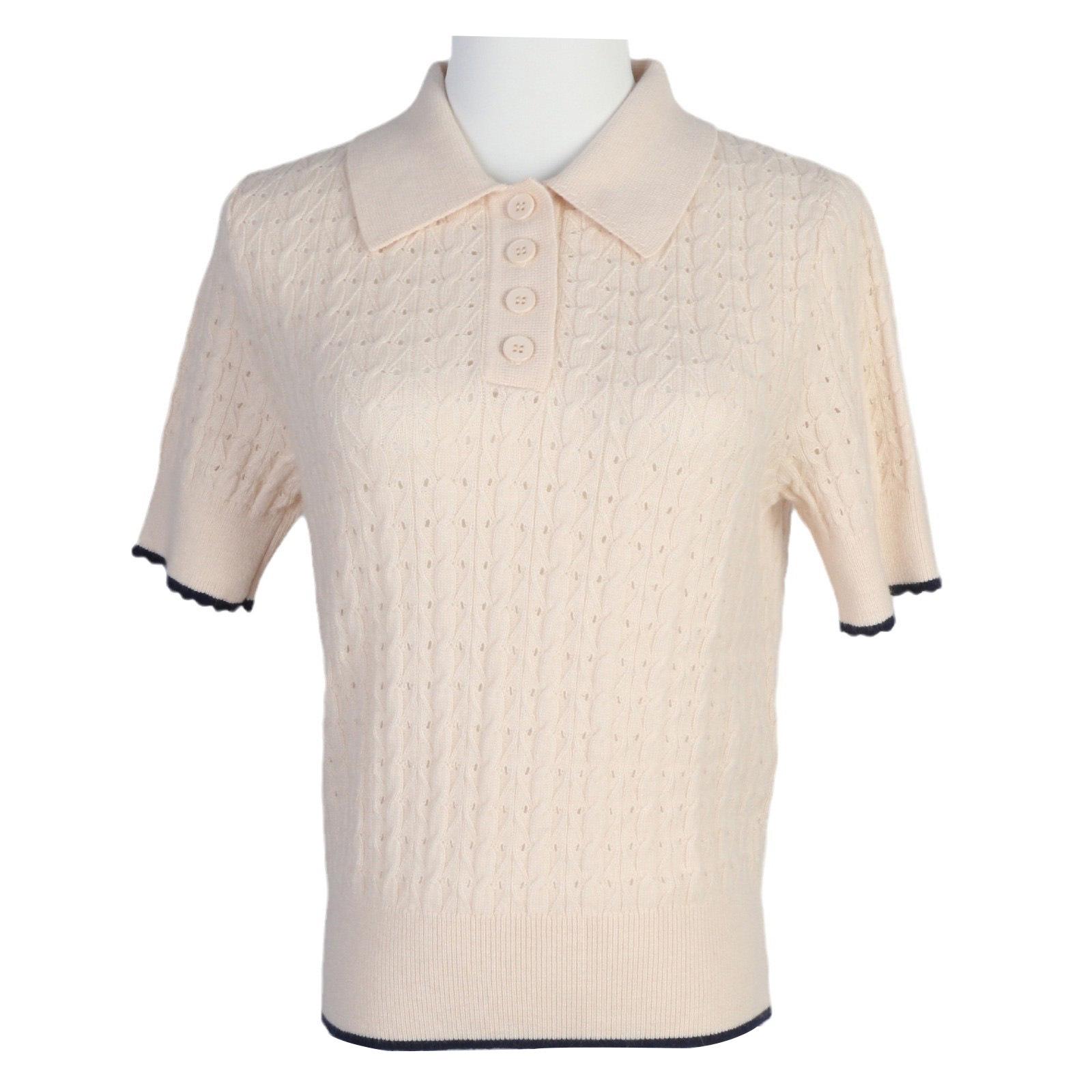 

S Family French Color Block Polo Collar Short Knit Top - 2024 Early Autumn L