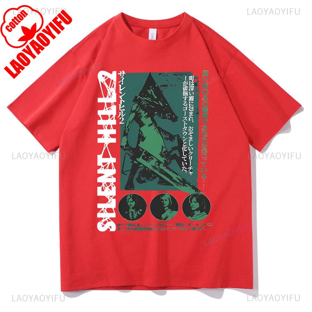 Horror Game Fun Silent Hill 2 Printing T Shirts Male Rock Shortsleev Tees Novelty Trend Vintage Casual Tops Cotton Ropa Hombre