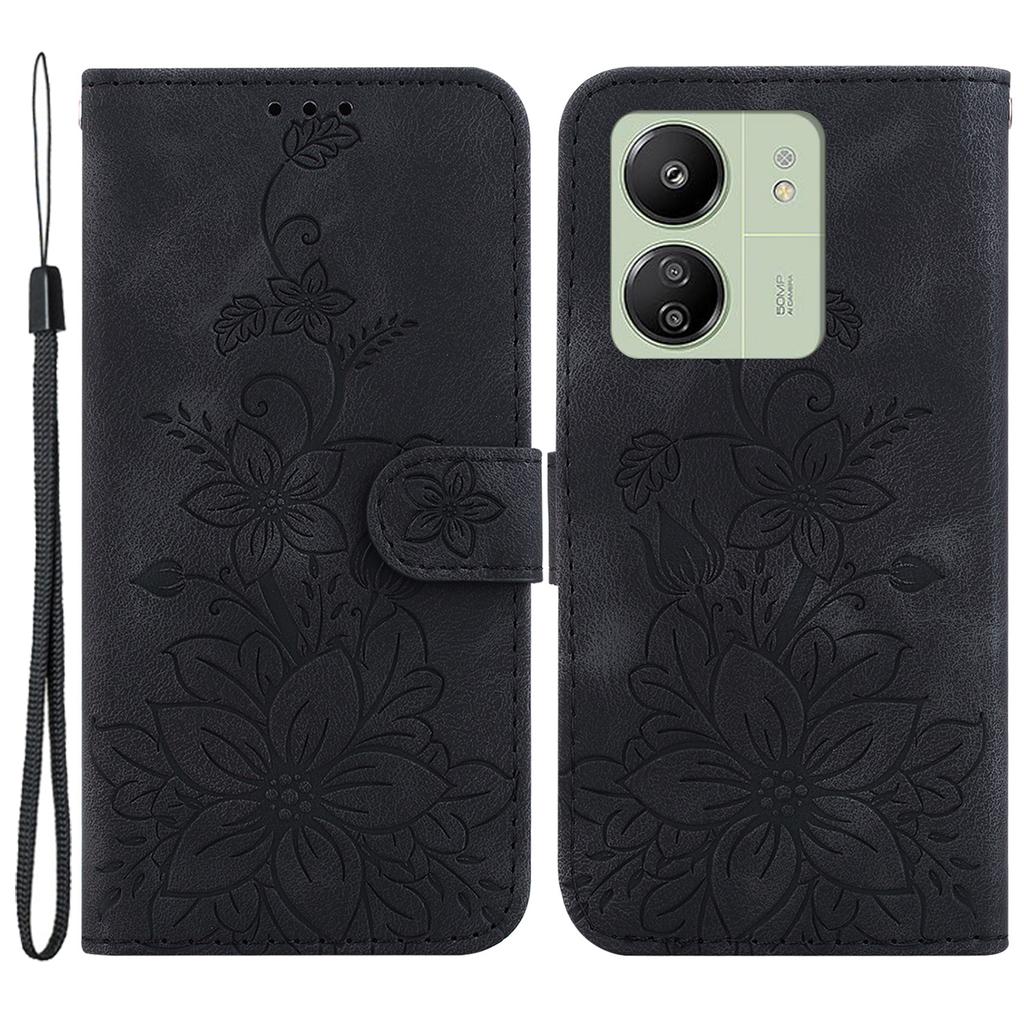 For Xiaomi Redmi 13C 4G/13C 5G/Poco C65 4G/Poco M6 5G/13R 5G Case Imprinted Flower Leather Cover with Wallet