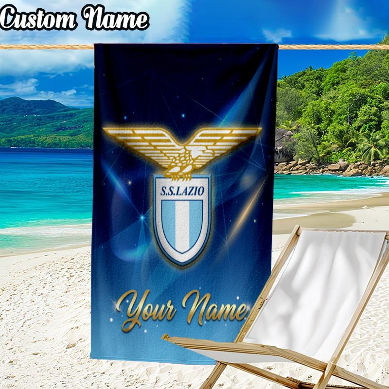 Custom Name Lazio Football Beach Towel - Soft, Ultra-Absorbent Microfiber, Lightweight, Perfect for Beach, Parties, Travel, Camping