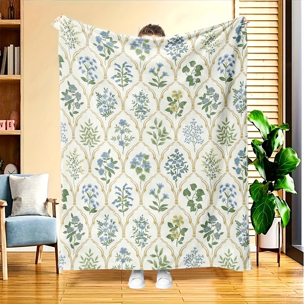 Blue Floral Pattern Throw Blanket Elegant Vintage Design for Living Room Decor HomeDecorGift Gift for Her