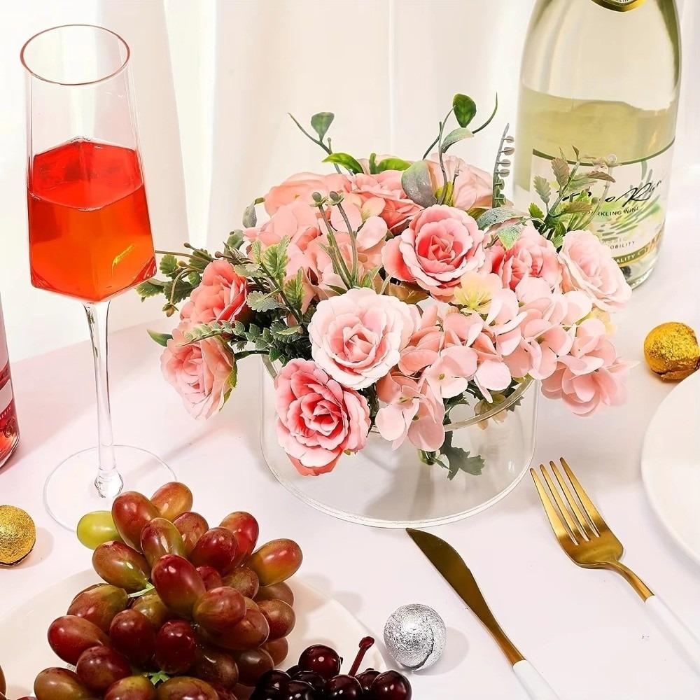 Circular Acrylic Vase Transparent Decorative Vase Flower Arrangement Container  For Living Room
