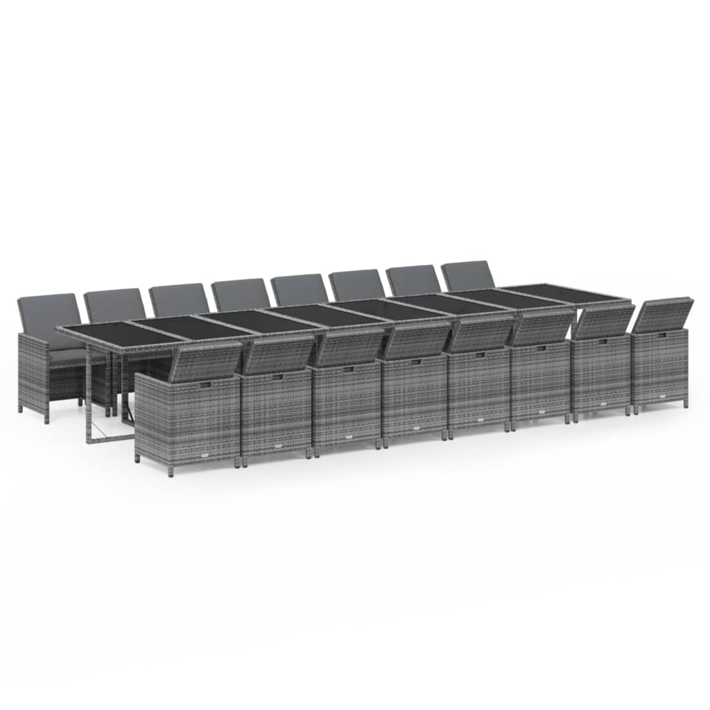 Vidaxl 17-Cz. Garden Furniture Set With Cushions, Grey, PE Rattan