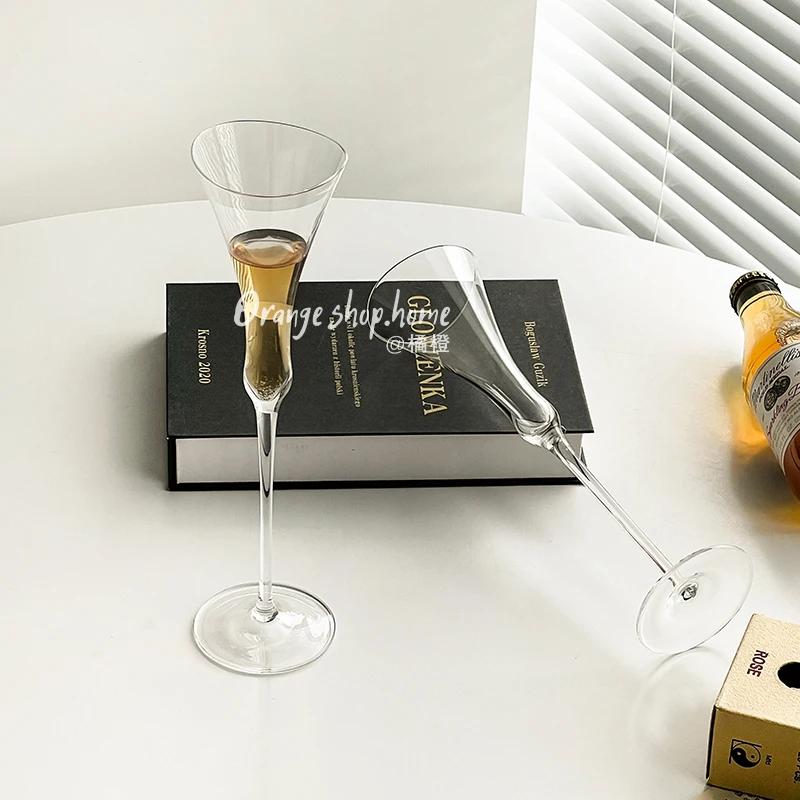 Transparente Dünne Stiel Kristall Champagnergläser Tasse, Taillierte Weite Öffnung Kreative Flöten Cocktailgläser Haus Party Becher