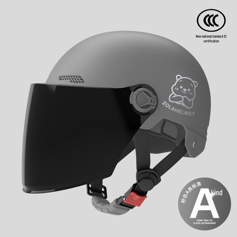Women's Bear Head Electric Scooter Half Helmet with Sun and Ear Protection, Lightweight, Ventilated, and Warm for Winter.