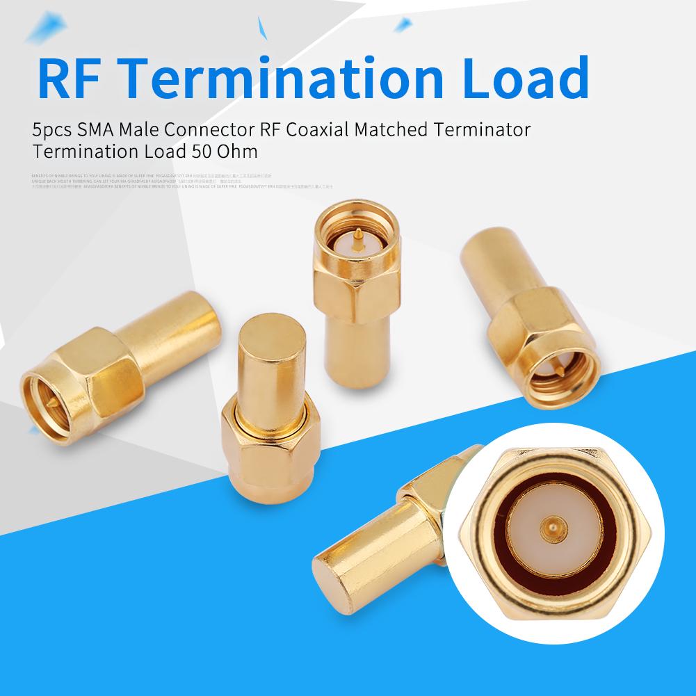 5Pcs Brass SMA Male RF Coaxial Terminator Load 50 Ohm For Antennas GPS System Base Station Application Cable Assembly Instrument