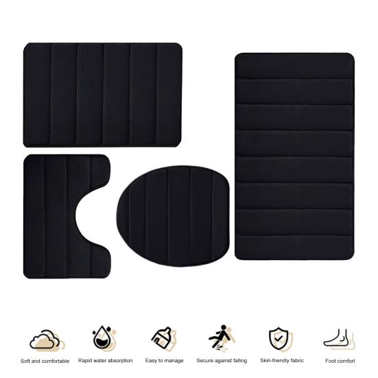 4Pcs/Set Memory Foam Bath Mat Soft Microfiber Bathroom Rugs Non-Slip Thick Toilet Mats Machine Washable Water Absorption Universal Bathroom Set