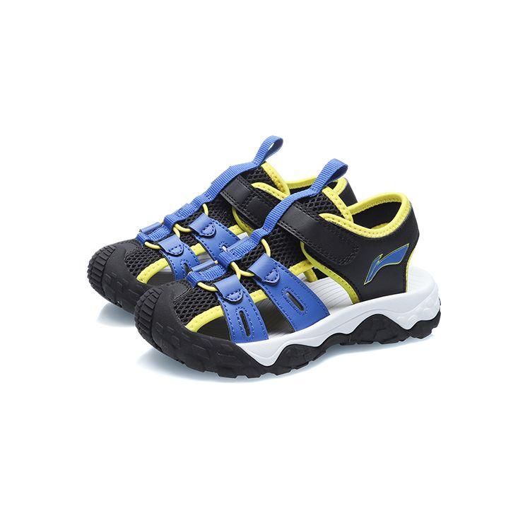Li Ning Kids Sports Lifestyle Series Velcro Closed Toe Flat Hollow Breathable Sandals Kids Sandals Black Blue Yellow YKKR028-3