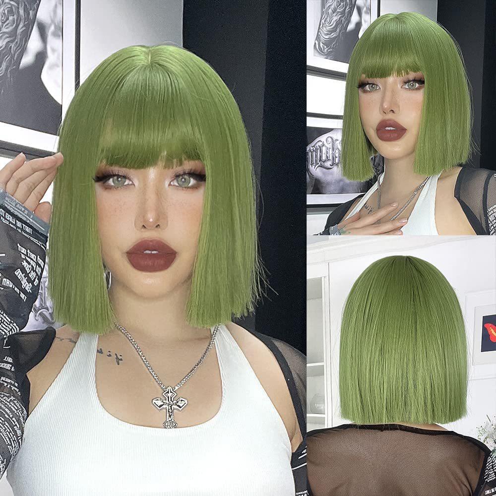 Wig European American Women's Fashionable Synthetic Head Cover Purple Gradient Color Bangs Short Straight Hair Wavy Inner Buckle