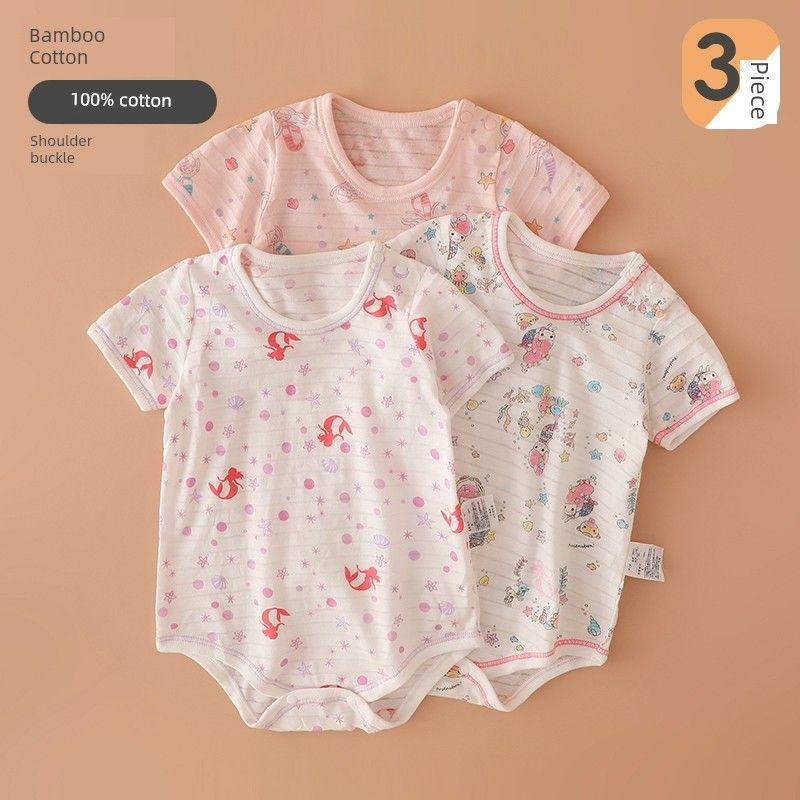 Japanese-Style Baby Romper, Pure Cotton, Thin, Breathable Mesh, Short-Sleeve Jumpsuit for Baby Girls, Summer