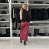 Sexy Split Mid-Length PU Leather Skirt Women's Solid Color Slim Package Hip High Waist Skirts Fashionable Party Ladies Clothes