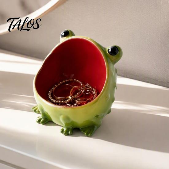 Artistic Animal Sculpture Cute Big Mouth Frog Ceramic Candy Dish & Key Bowl for Entryway Table, Frogs Decorative Resin Statue Bowl, Figurine