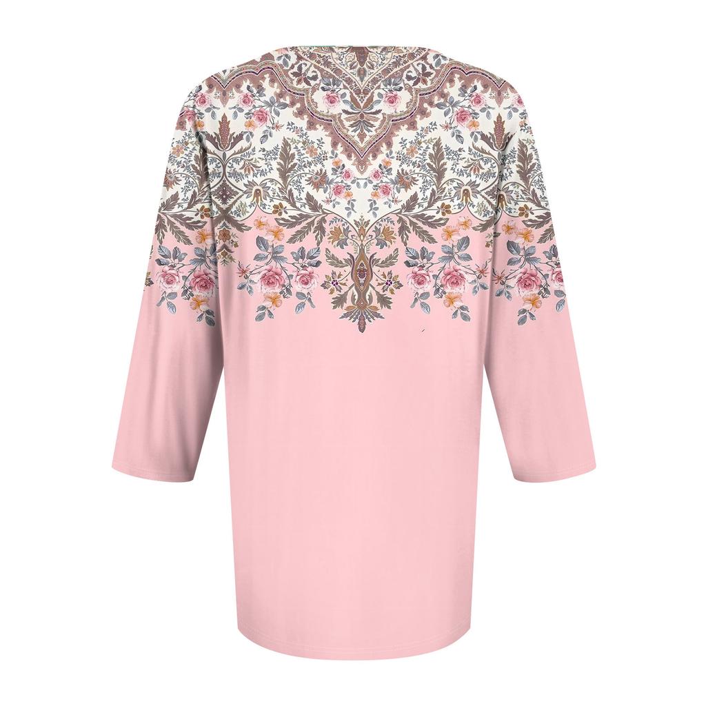 Damenmode Lässige 3/4-Ärmel-Oberteile Plissee-Modekleidung T-Shirt-Oberteile