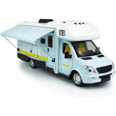 Camper RV Motorhome Toys Diecast Metal Vehicle Pretend Play Pull Back Model Car Doors & Awning Open Light Sound Kids Toddlers Birthday Gifts