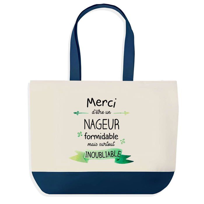 Tote bag - PLANETEE - Grand sac cabas - Fond bleu - Coton - 40 x 45 cm
